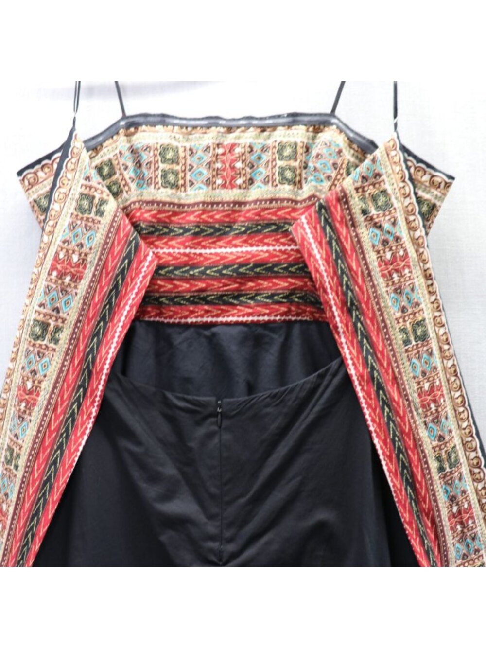 BCBG Max Azria Southwest Geo Print Tie Back Dress Black Red Medium - Picture 6 of 15